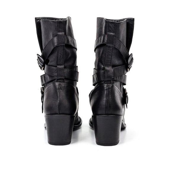 Stuart Weitzman Women Black Dallas Strap Buckle Heel Ankle Boots size 10.5 - Picture 3 of 7